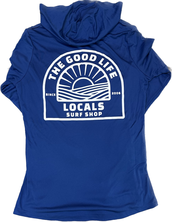 LOCALS WOMENS GOOD LIFE SUN PATCH PERFORMANCE HOODIE