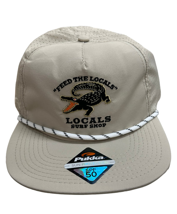 "FEED THE LOCALS" UNSTRUCTURED PINCH FRONT 5 PANEL W/CORD TECH PERF BACK