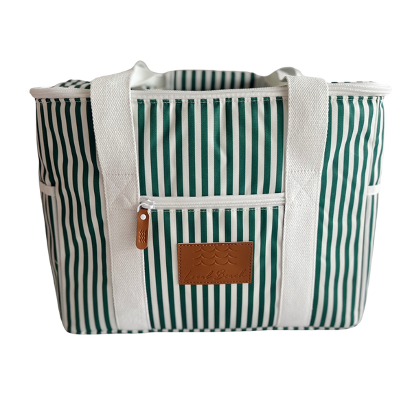Packable Poly Canvas Foliage Green Stripe Cooler Bag