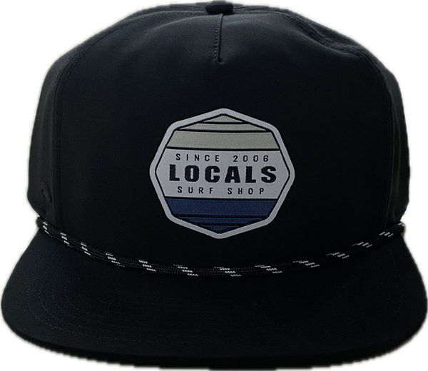 LOCALS SINCE '06 BLACK LABEL UNSTRUCTURED PINCH FRONT FLOATING FLAT BRIM HAT W/ ROPE
