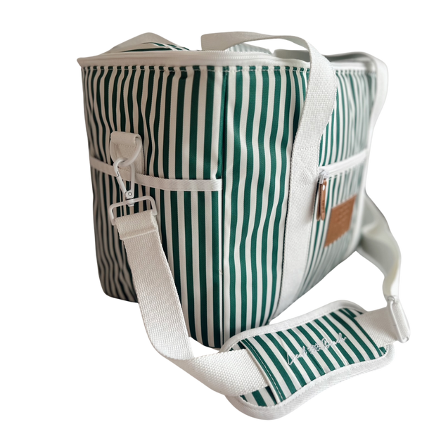 Packable Poly Canvas Foliage Green Stripe Cooler Bag