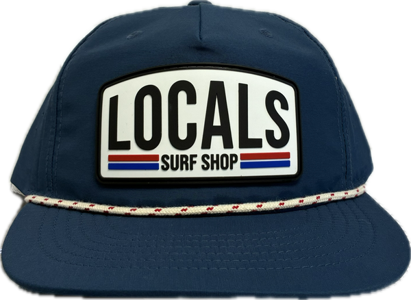 LOCALS LAMINATE RUBBER STAMP UNSTRUCTURED SOFT BRIM PINCH FRONT PERF BACK W/ROPE BLUE