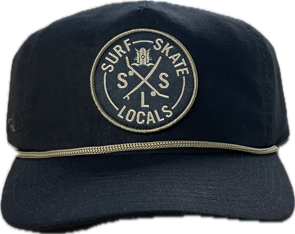SURF SKATE LOCALS UNSTRUCTURED PINCH FRONT SLIGHT CURVE BRIM HAT WITH ROPE