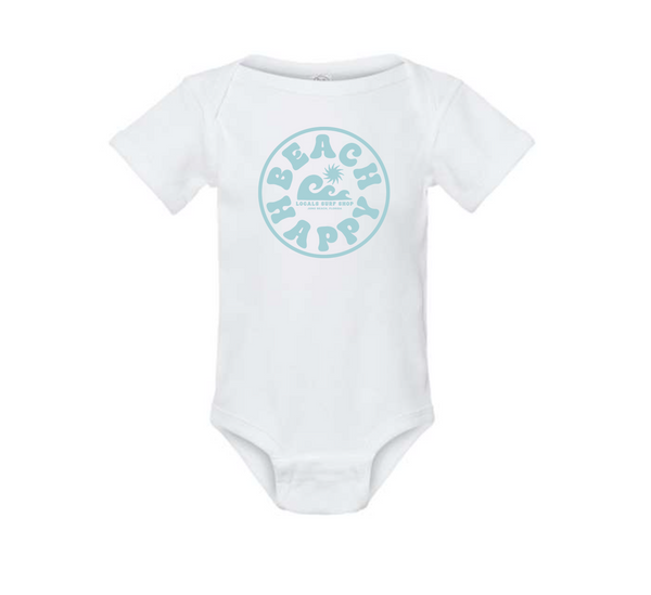 HAPPY BEACH LOCALS BABY ONESIE WHITE