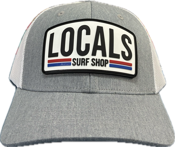 LOCALS LAMINATE RUBBER STAMP 5 PANEL CURVED BRIM SNAPBACK TRUCKER HTR GREY