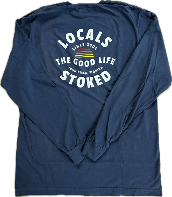 LOCALS MENS THE GOOD LIFE STOKED GARMENT DYED L/S TEE MIDNIGHT BLUE