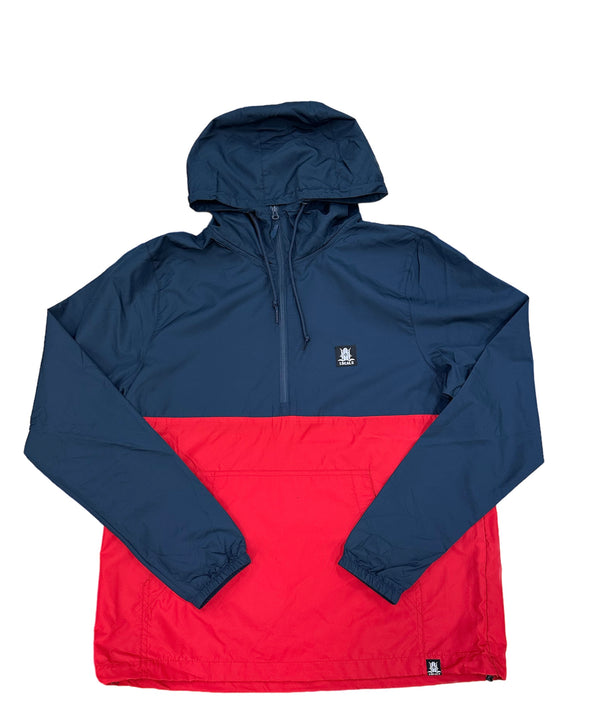 LOCALS WIND SWELL PULLOVER WIND BREAKER W/ KANGAROO POCKETS NAVY/RED
