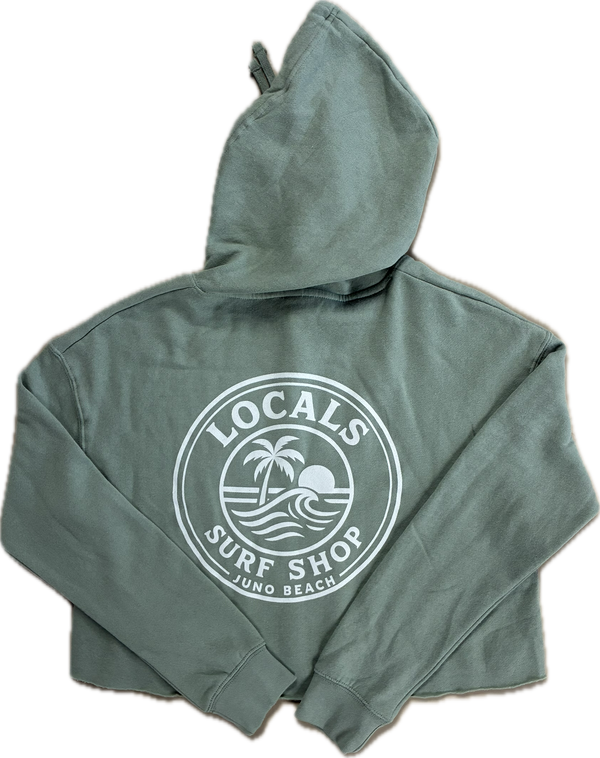 WOMENS WAVE PALM CIRCLE CROP HOODIE GREEN