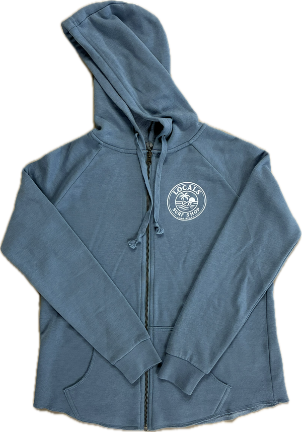 WOMENS WAVE PALM CIRCLE ZIP HOODIE BLUE MIST