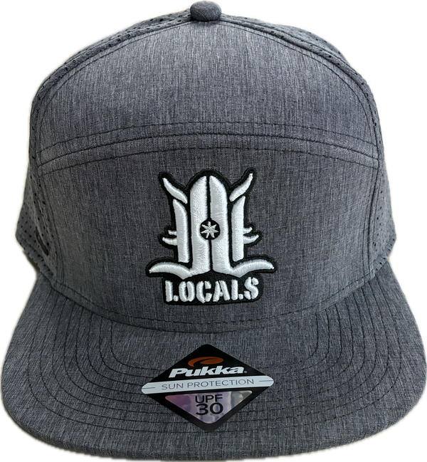 LOCALS 3D LOGO SPF 50 PERFORMANCE WICKING PERFORATE 6 PANEL FLAT FRONT & BRIM SNAPBACK