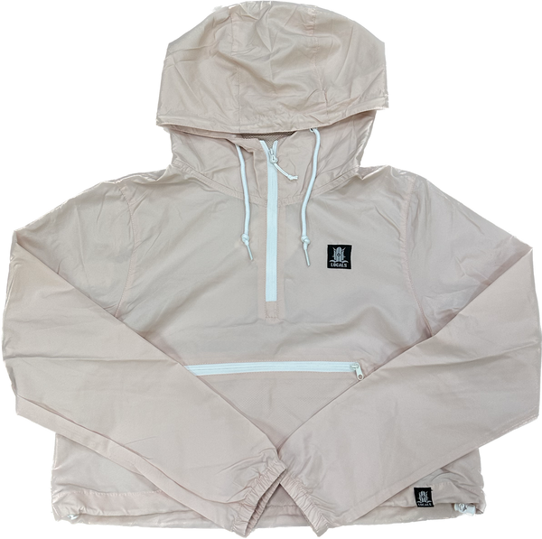 LOCALS WOMENS WIND SWELL PULLOVER WIND BREAKER W/ KANGAROO POCKETS PALE PINK