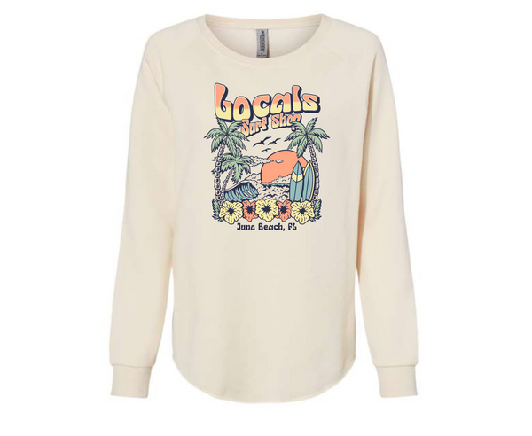 LOCALS WOMENS FLORAL PALMS CREW NECK BONE