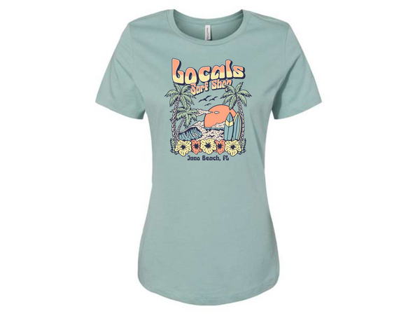 LOCALS WOMENS FLORAL PALMS TEE DUSTY BLUE