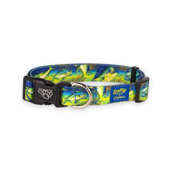 Salty Paws Mahi -Mahi Fish Print Dog Collar D. Friel Connected By Water Collaboration Made from Recycled Plastic Bottles