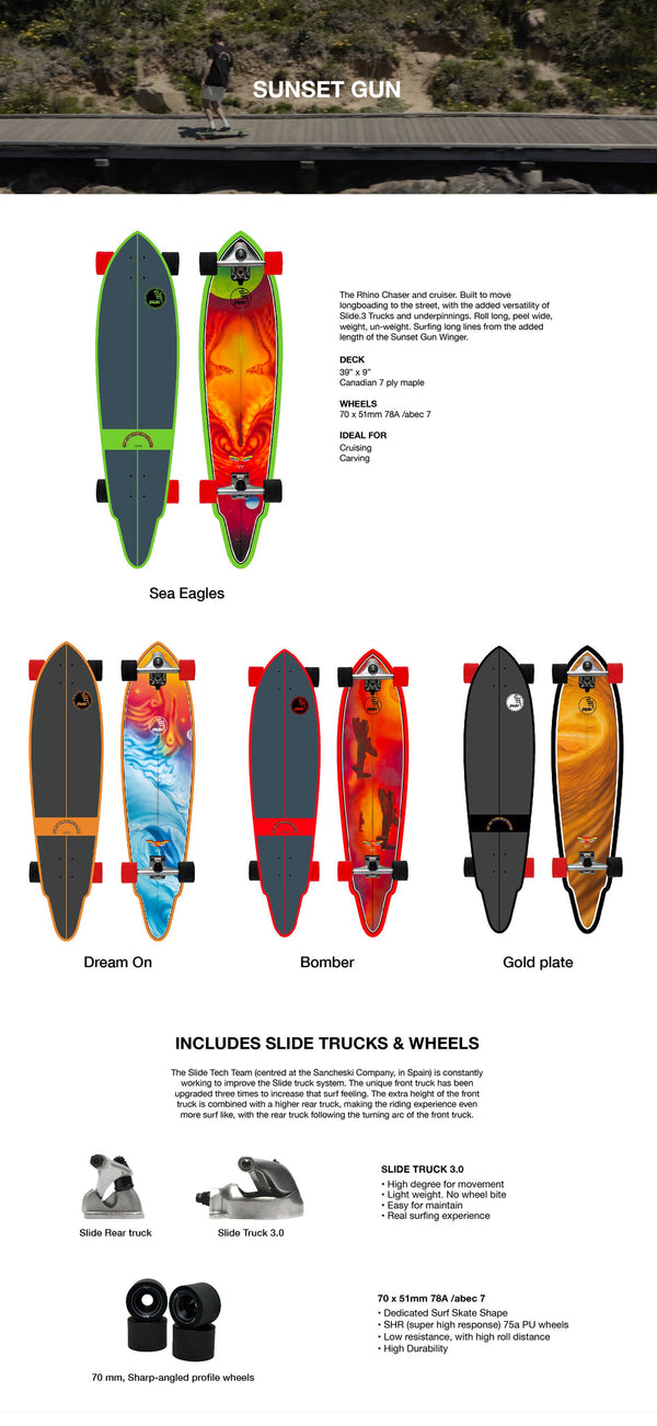 HOT BUTTERED SKATEBOARD- SUNSET GUN- SEA EAGLES 39 x 9