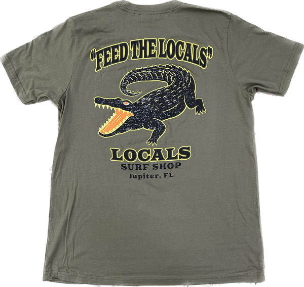 "FEED THE LOCALS" KID COTTON CREW MILITARY GREEN