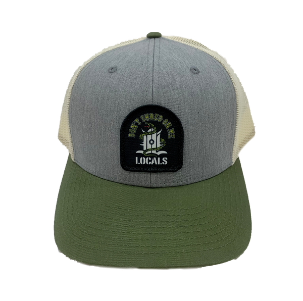LOCALS DON'T SHRED ON ME CURVED BRIM TRUCKER H. GREY/BIRCH/OLIVE