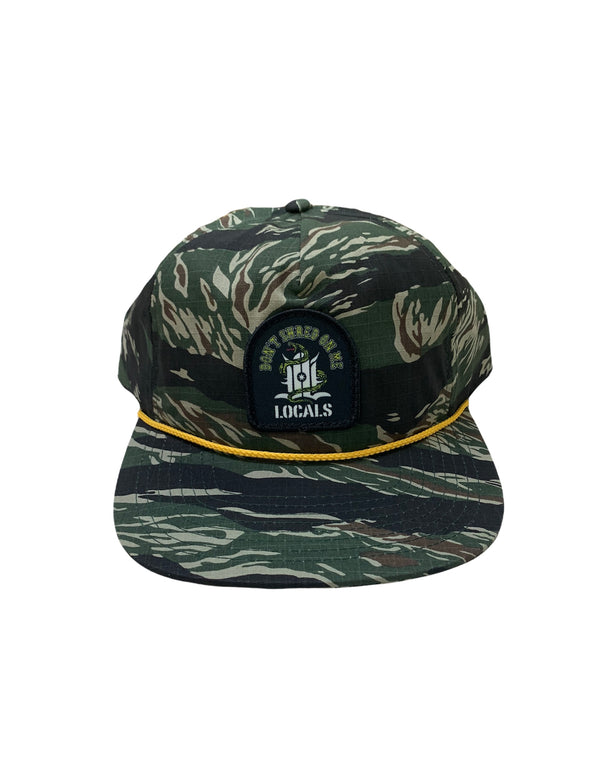 LOCALS DON'T SHRED ON ME PINCH FRONT 5 PANEL CAP TIGER CAMO