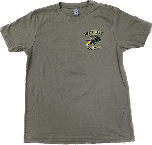 "FEED THE LOCALS" KID COTTON CREW MILITARY GREEN