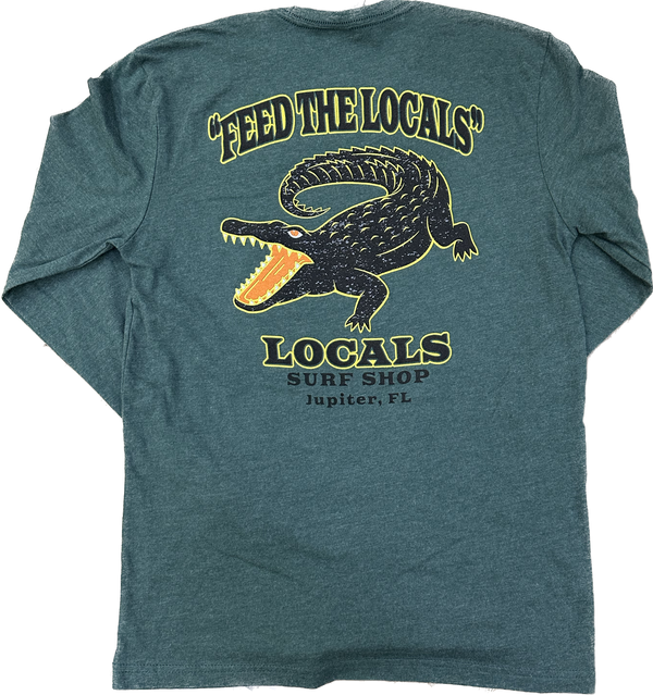 "FEED THE LOCALS" L/S SUEDED CREW HEATHER FOREST GREEN